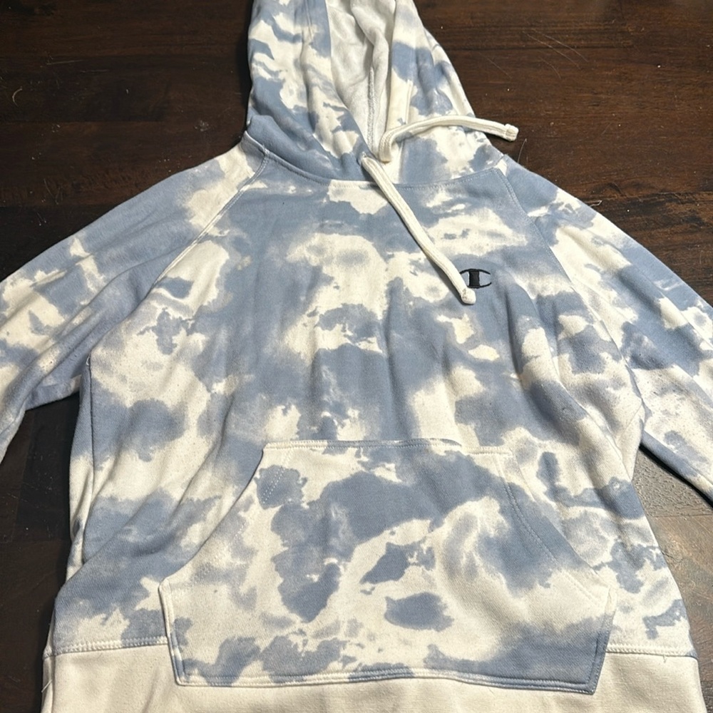 Champion tye die blue and white(women’s) hoodie sweatshirt